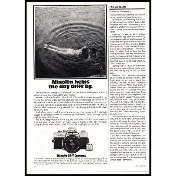 1974 Minolta SR-T SLR Film Cameras Vintage Print Ad Skinny Dipping Lake Wall Art - Picture 2 of 2